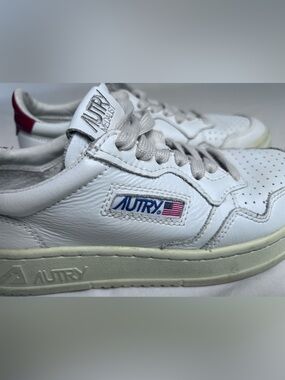 Autry Women's White Leather Sneakers with Red Accent